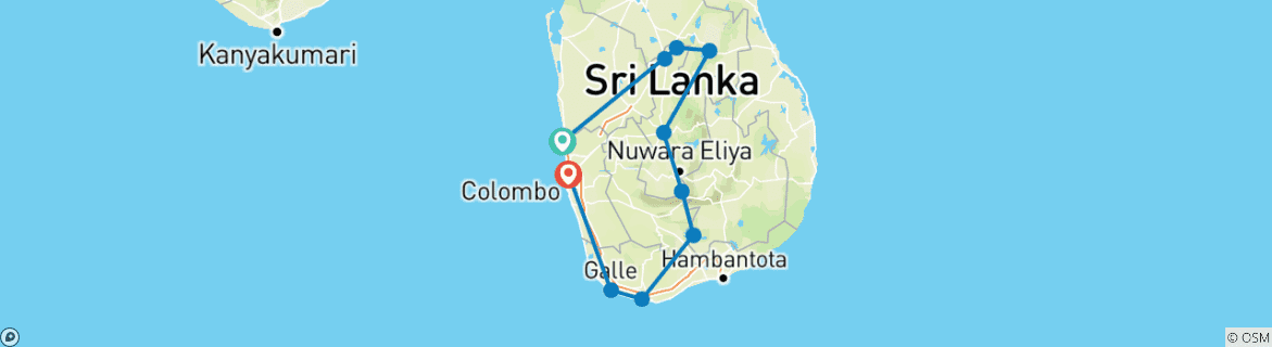 Image of a map showing the route of the tour