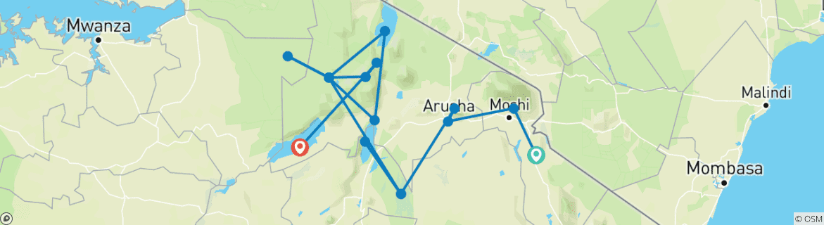 Carte du circuit 17 jours de safari en Tanzanie Expérience safari inoubliable