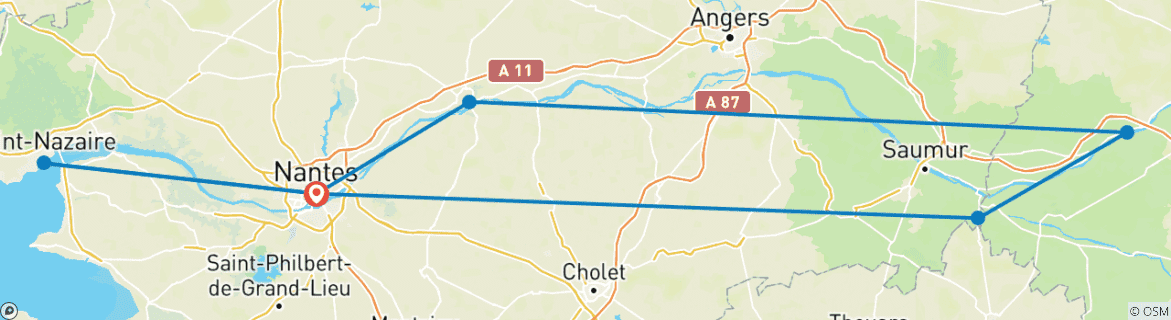 Image of a map showing the route of the tour