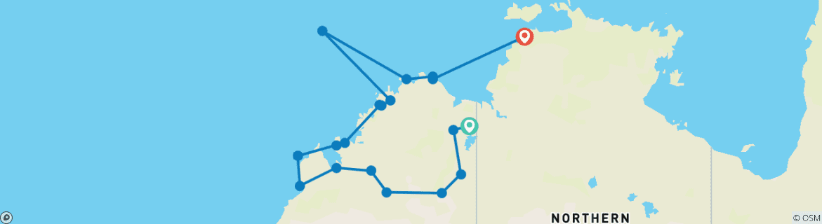 Image of a map showing the route of the tour