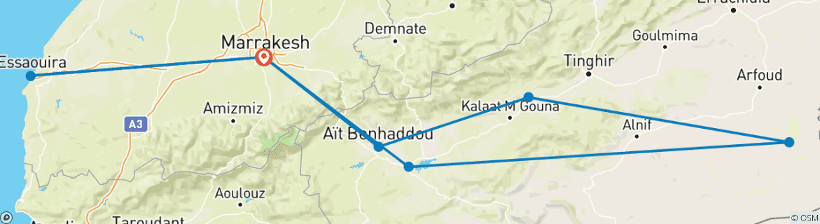 Image d'une carte montrant l'itinéraire du circuit