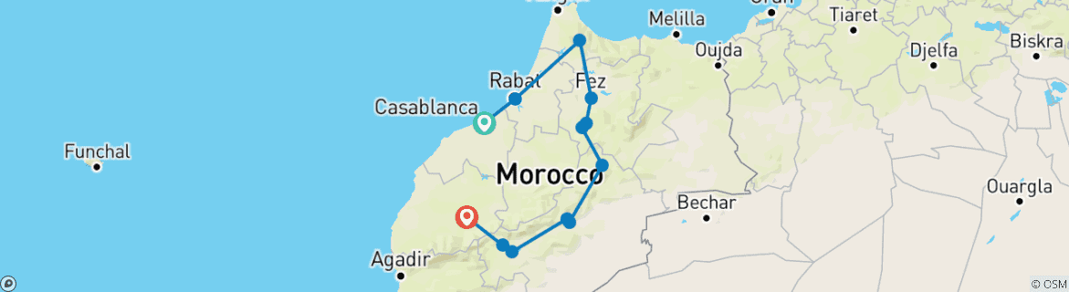 Image d'une carte montrant l'itinéraire du circuit