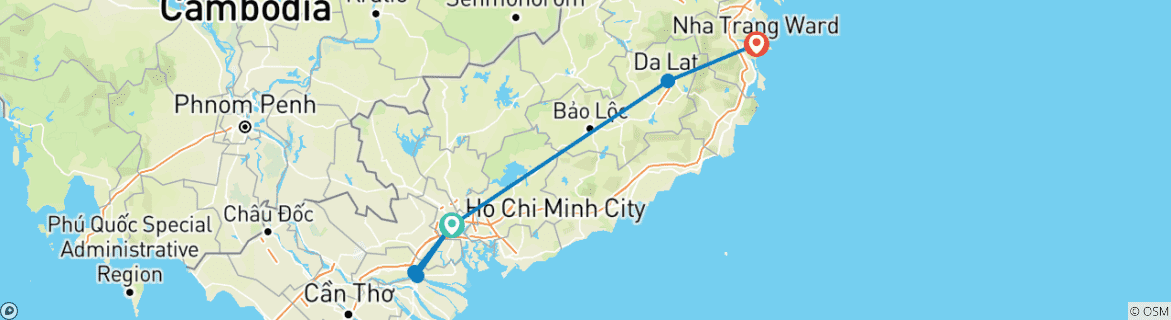 Image of a map showing the route of the tour