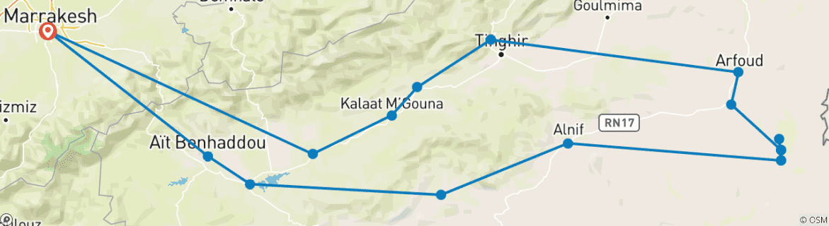 Image d'une carte montrant l'itinéraire du circuit