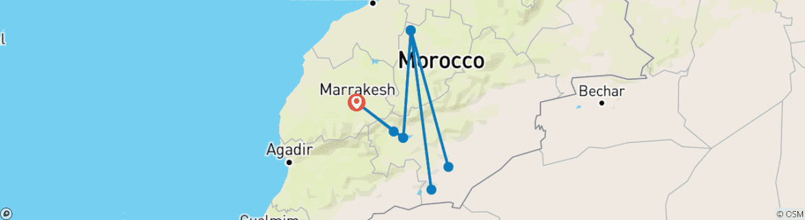 Image of a map showing the route of the tour
