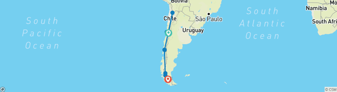 Image of a map showing the route of the tour
