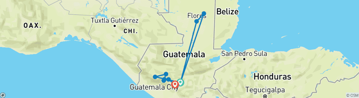 Image of a map showing the route of the tour