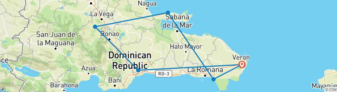 Image of a map showing the route of the tour