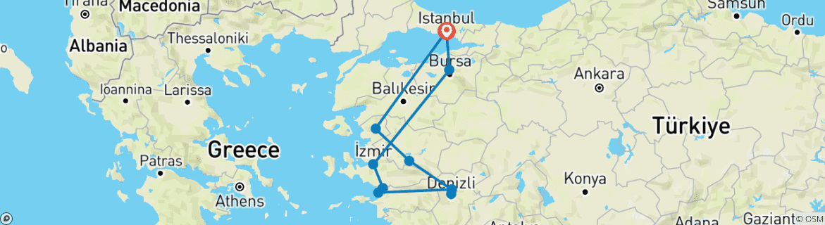 Image d'une carte montrant l'itinéraire du circuit