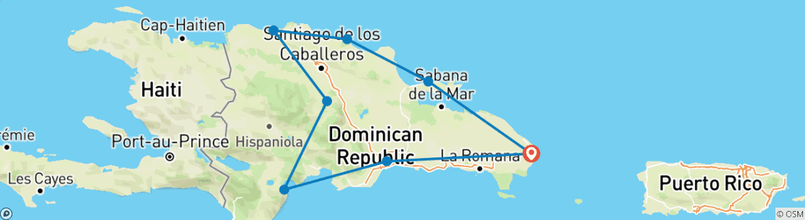 Image of a map showing the route of the tour