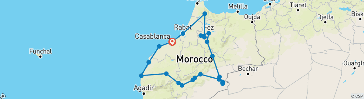 Image d'une carte montrant l'itinéraire du circuit