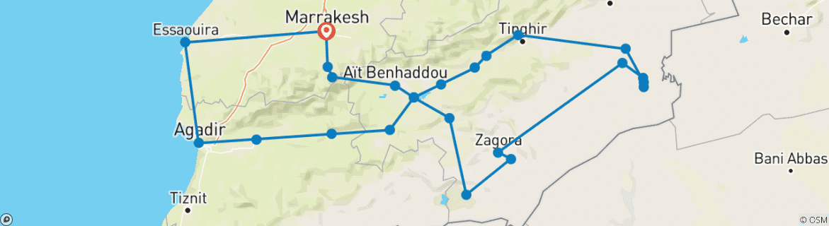 Image d'une carte montrant l'itinéraire du circuit