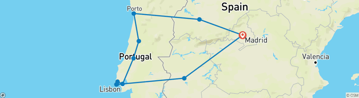 Image of a map showing the route of the tour
