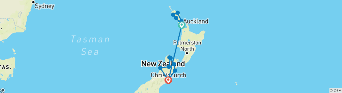 Image of a map showing the route of the tour