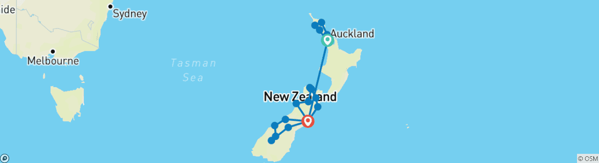 Image of a map showing the route of the tour