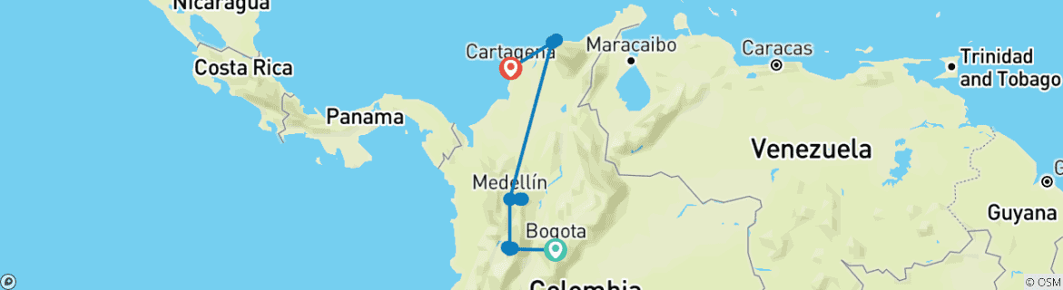 Image of a map showing the route of the tour