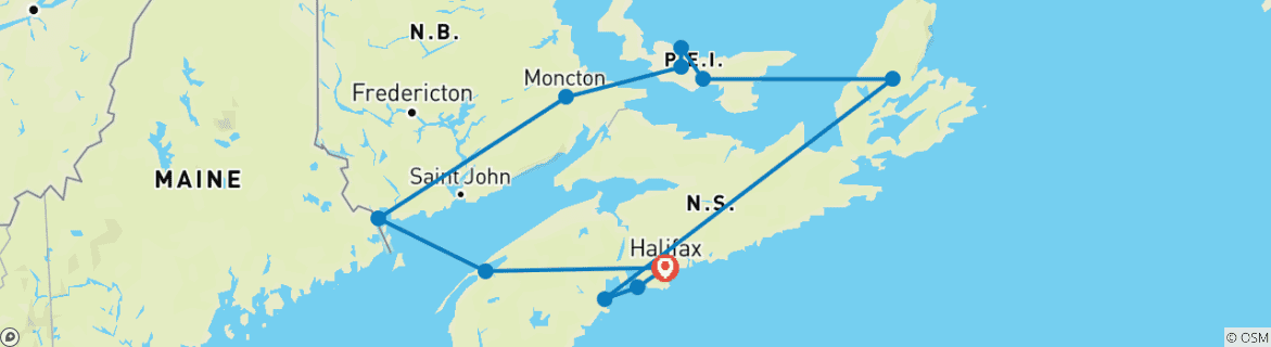 Image d'une carte montrant l'itinéraire du circuit