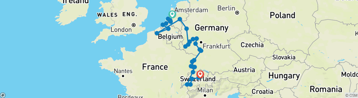 Foto van een kaart met de route van de rondreis