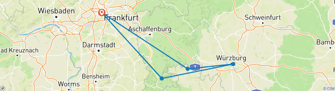 Image of a map showing the route of the tour