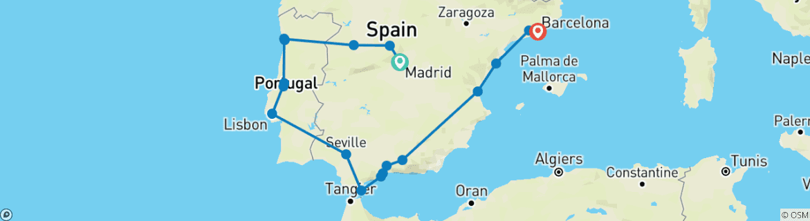 Image d'une carte montrant l'itinéraire du circuit