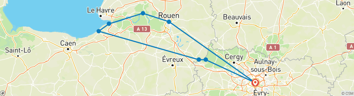 Image d'une carte montrant l'itinéraire du circuit