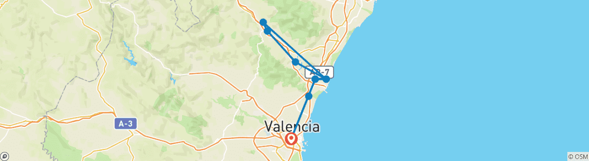 Image of a map showing the route of the tour