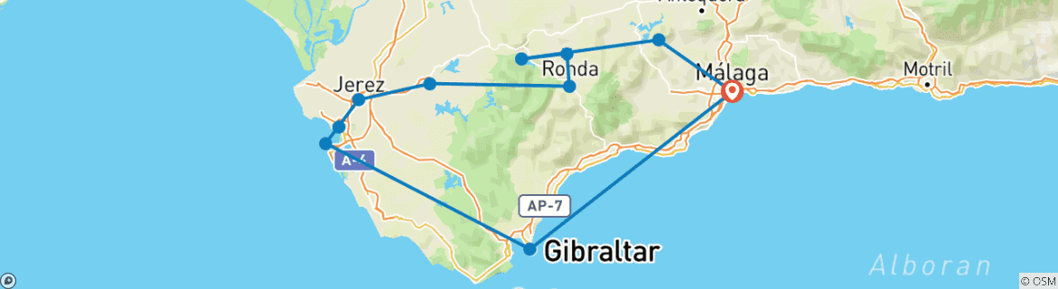 Image of a map showing the route of the tour