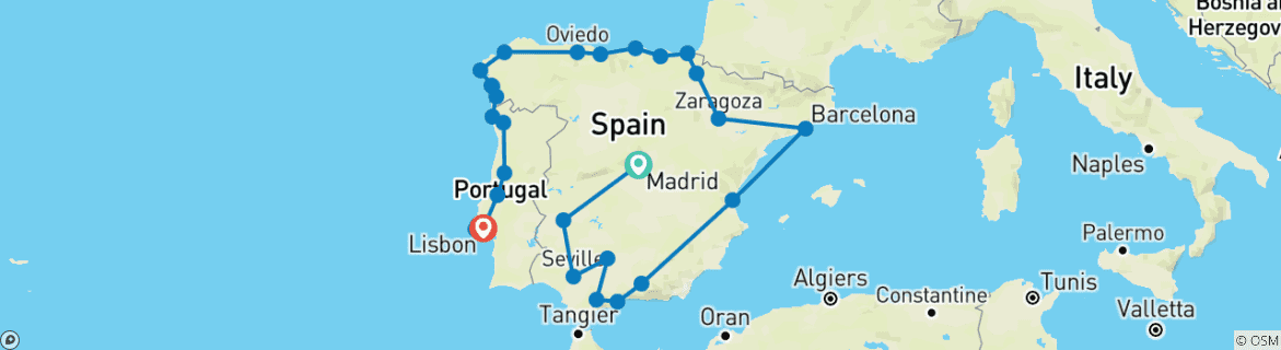 Image d'une carte montrant l'itinéraire du circuit