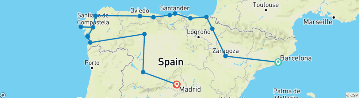 Image d'une carte montrant l'itinéraire du circuit