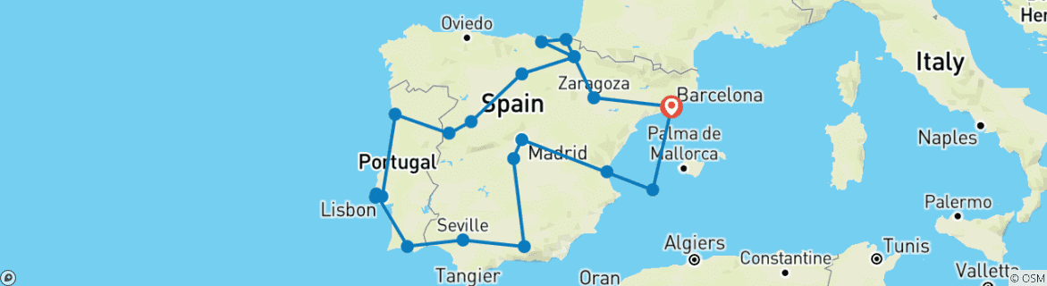 Image d'une carte montrant l'itinéraire du circuit