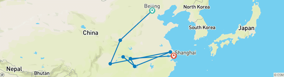 Image of a map showing the route of the tour