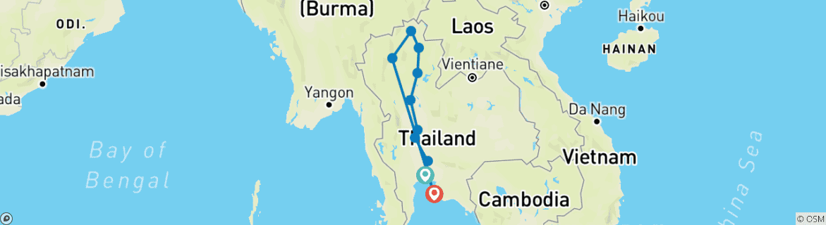 Karte von Erlebnis Thailand: Bangkok-Nordthailand-Strandurlaub