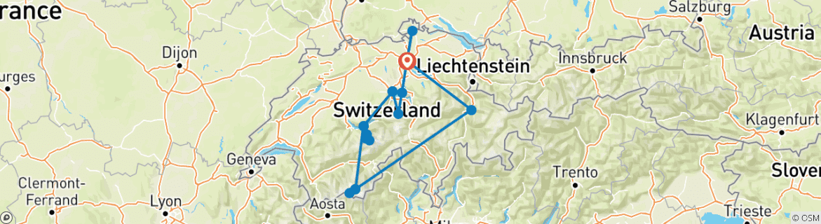 Karte mit der Reiseroute