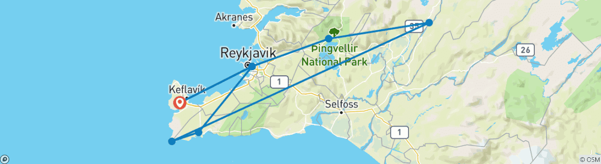 Foto van een kaart met de route van de rondreis