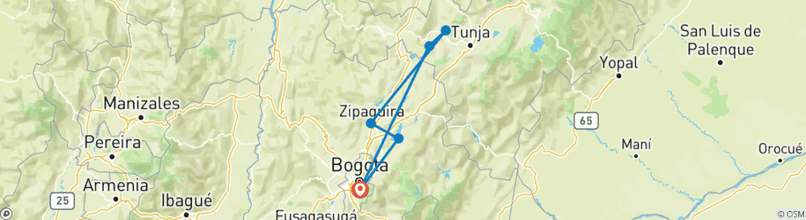 Image d'une carte montrant l'itinéraire du circuit