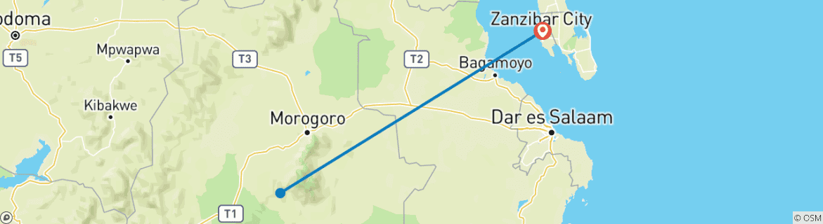 Image of a map showing the route of the tour