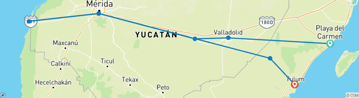 Image of a map showing the route of the tour