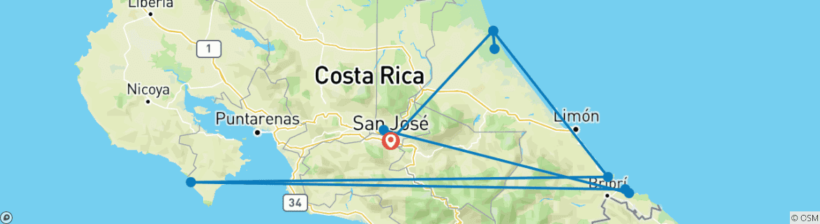 Image of a map showing the route of the tour