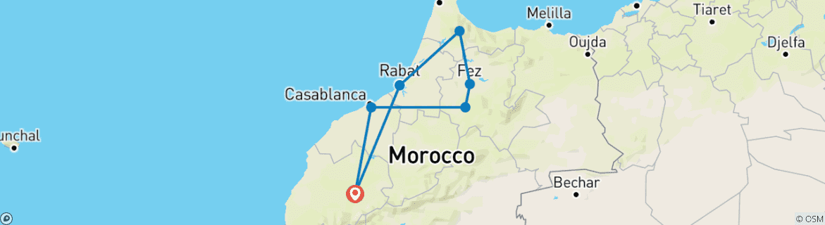 Image of a map showing the route of the tour
