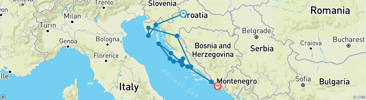 Image d'une carte montrant l'itinéraire du circuit