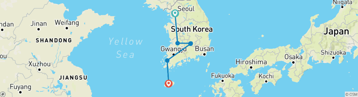 Image of a map showing the route of the tour