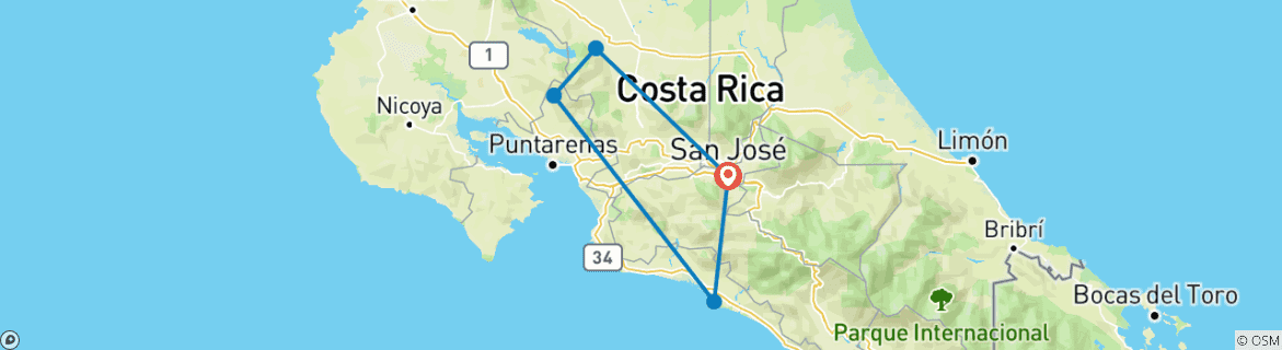 Image of a map showing the route of the tour