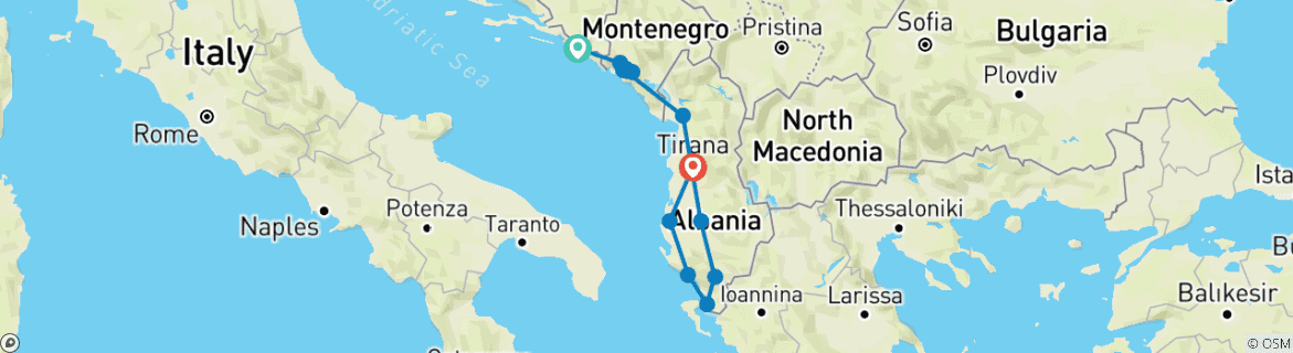Image d'une carte montrant l'itinéraire du circuit