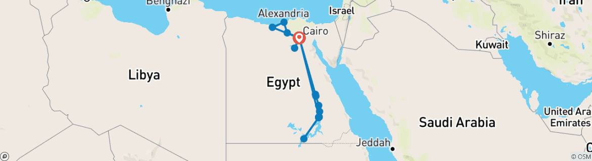 Image of a map showing the route of the tour