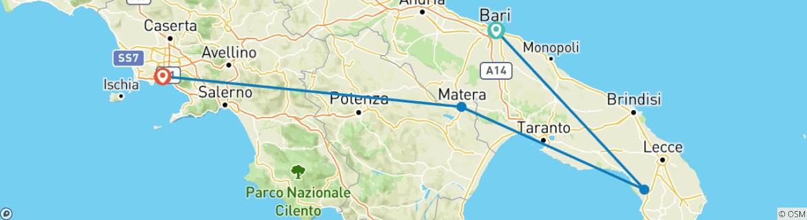 Image d'une carte montrant l'itinéraire du circuit