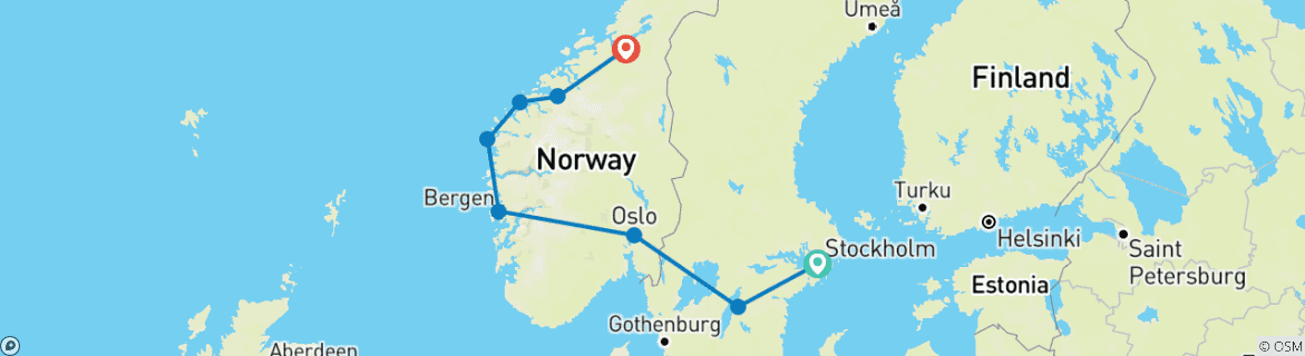 Carte du circuit Premium Scandinavie