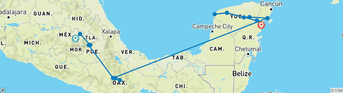 Image d'une carte montrant l'itinéraire du circuit