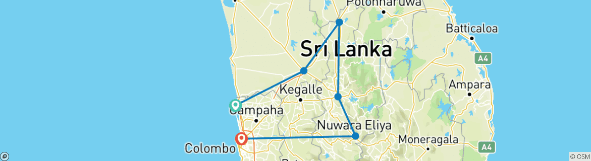 Image of a map showing the route of the tour