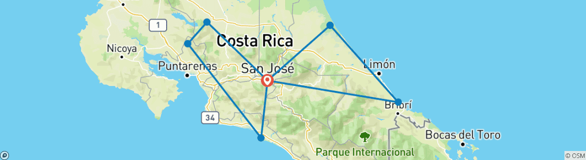 Image of a map showing the route of the tour
