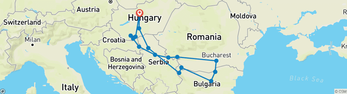 Image of a map showing the route of the tour